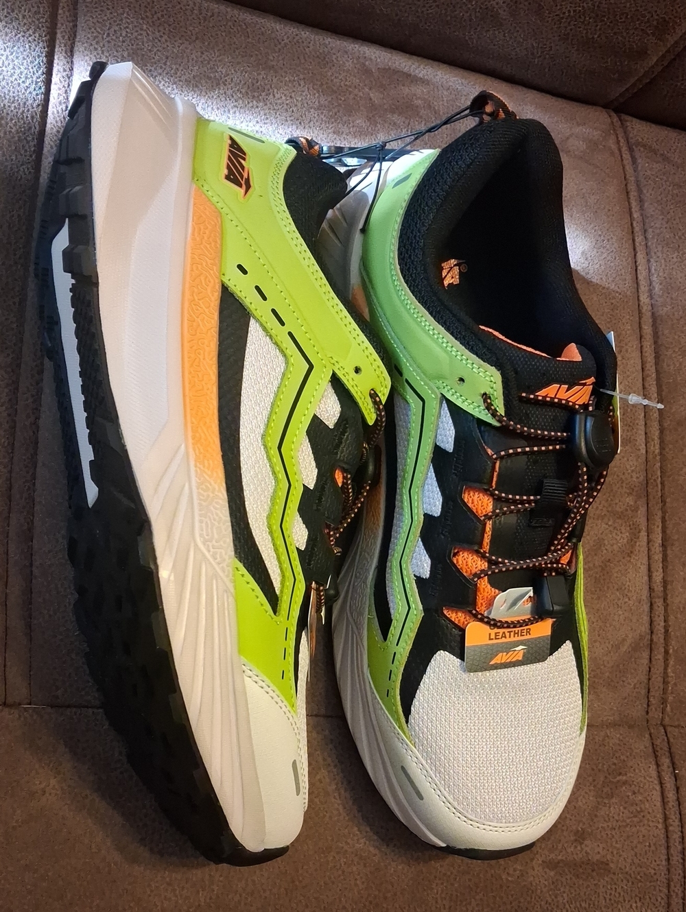 Avia Men's Neon Green, White & Black Trail Running Shoes with Orange Accents 11